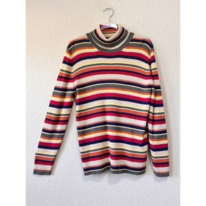90s Cherokee XL Cotton Japan Striped Turtleneck Sweater Rainbow Ribbed Knit